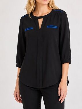 French Connection Black Contrast Trim Office Blouse 3/4 Sleeve US 2
